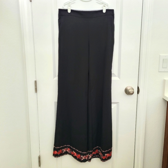 NWT New York & Company High Waist Wide Leg Black Pants with Floral Lining Small - Picture 1 of 12